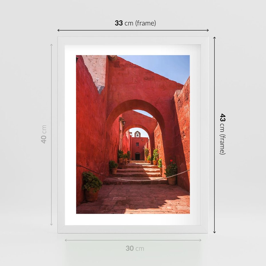 Plakat w ramie 30x40 - Perspektywa Uliczki - uliczka, perspektywa - rama biała