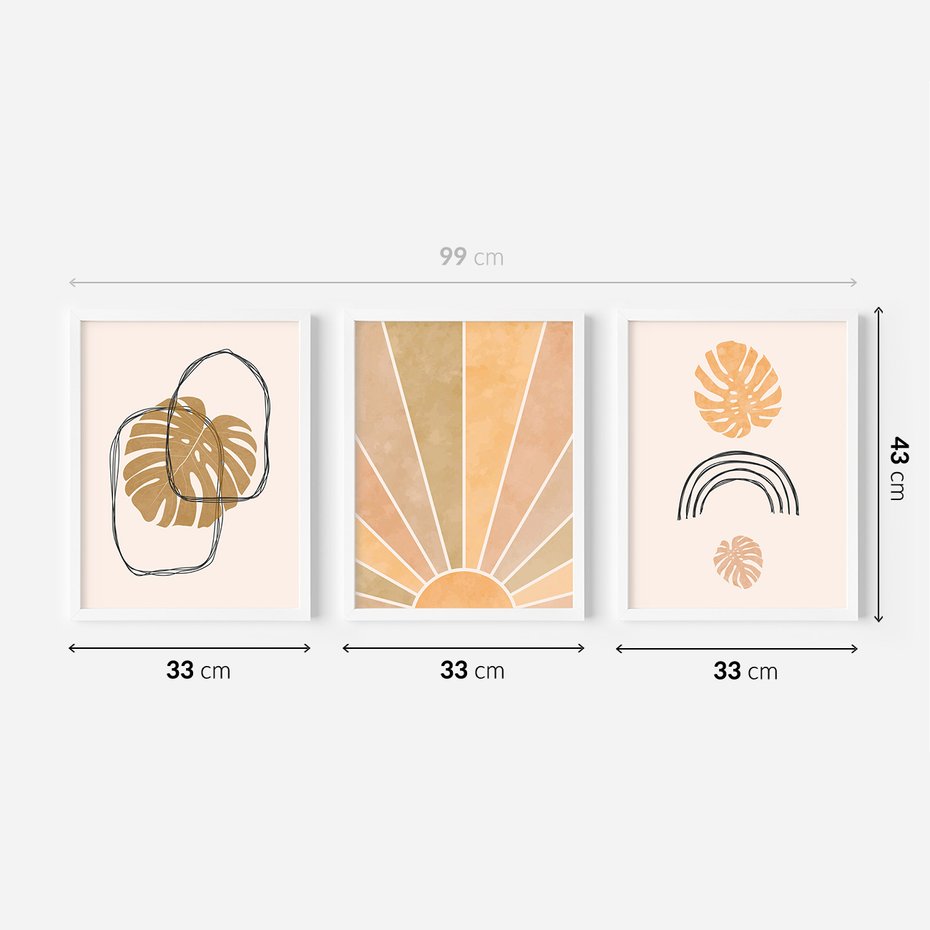 Zestaw obrazy w ramie 30x40 galeria - Boho, monstera, tęcza, nowoczesne - rama biała