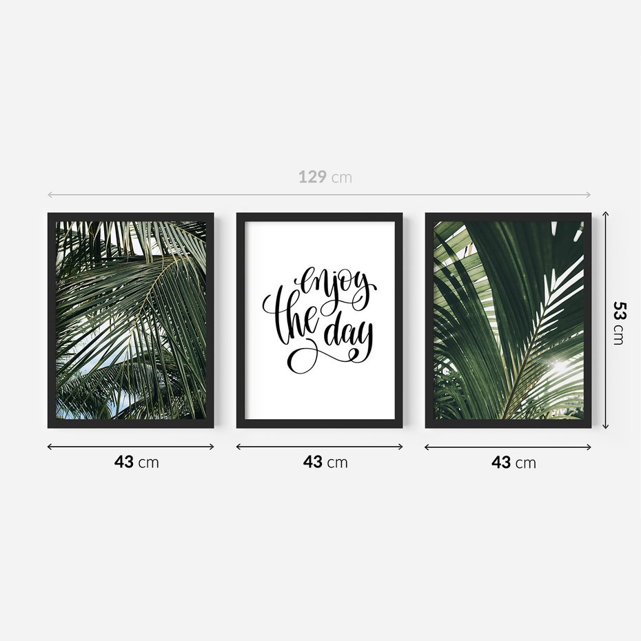 Zestaw obrazy w ramie 40x50 galeria - Palmy, pozytywe, myślenie - rama czarna