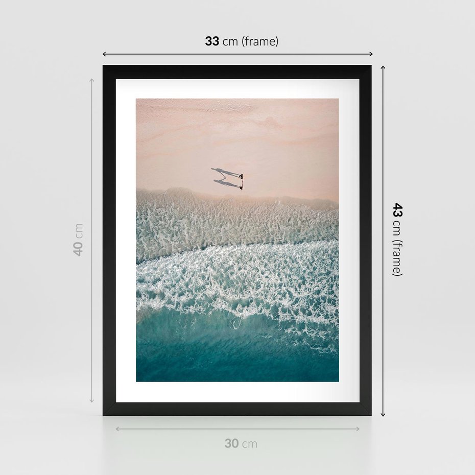 Plakat w ramie 30x40 - Turkusowe Uroki - niebieskie turkusowe morze, plaża - rama czarna