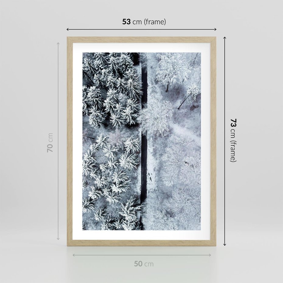 Plakat w ramie 50x70 - Ujęcie Zimowej Szosy - zima, śnieg - rama drewno