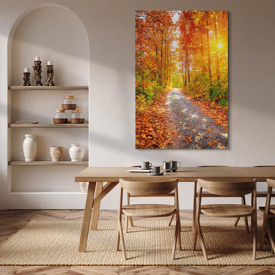 Obraz na płótnie 80x120 - Kolorowe drzewa na ścieżce jesieni - las, jesień