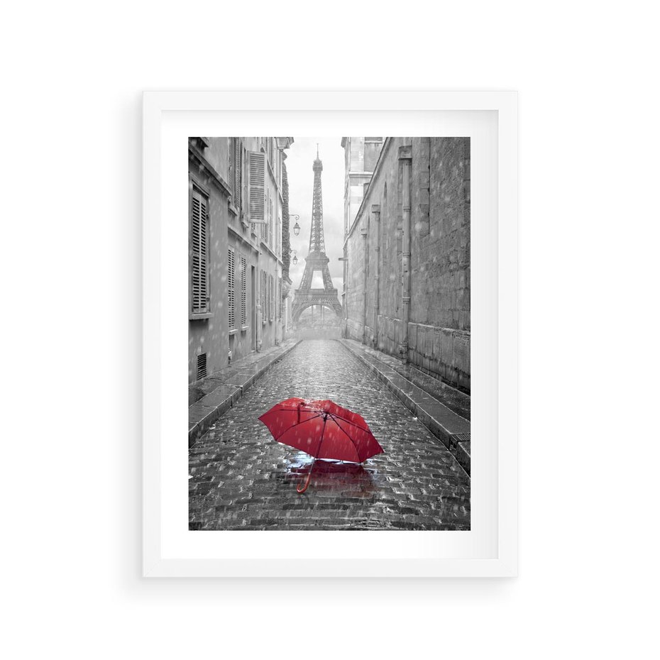 Plakat w ramie 30x40 - Kolorowy parasol w Paryżu - Paryż, parasol - rama biała