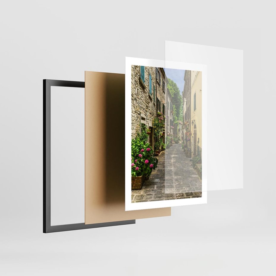 Plakat w ramie 50x70 - Spacer po Złotej Alei - uliczka, perspektywa - rama czarna