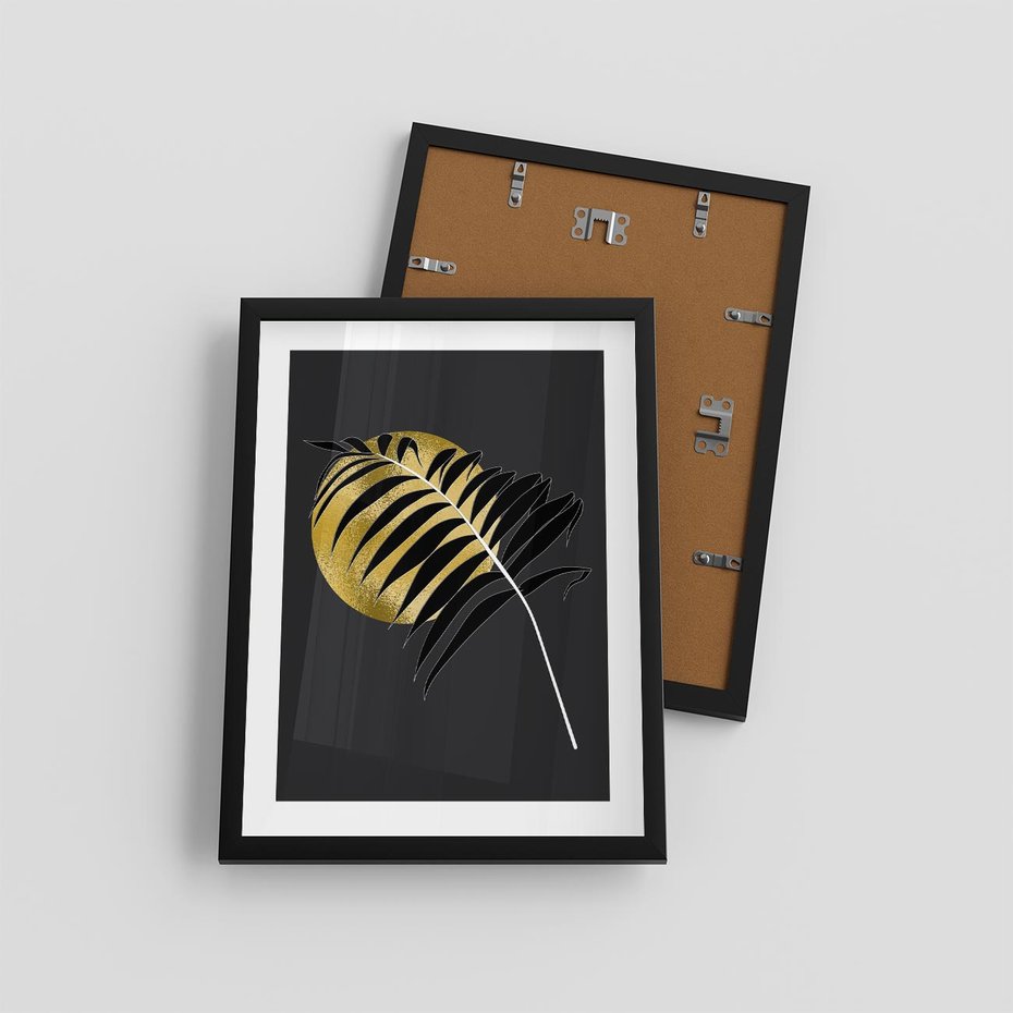 Plakat w ramie 30x40 - Egzotyczna Elegancja - palma, na czarnym tle - rama czarna