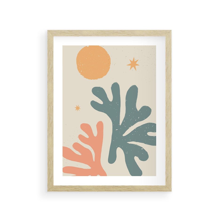 Plakat w ramie 30x40 - Inspirująca Równowaga - boho formy, kształty - rama drewno