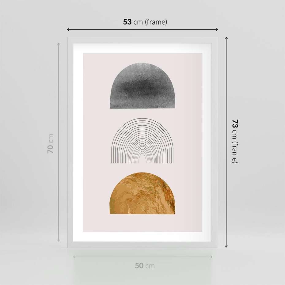 Plakat w ramie 50x70 - Piękno wGeometrycznych Kształtach i Złocie - nowoczesna geometryczna grafika, złote elementy - rama biała