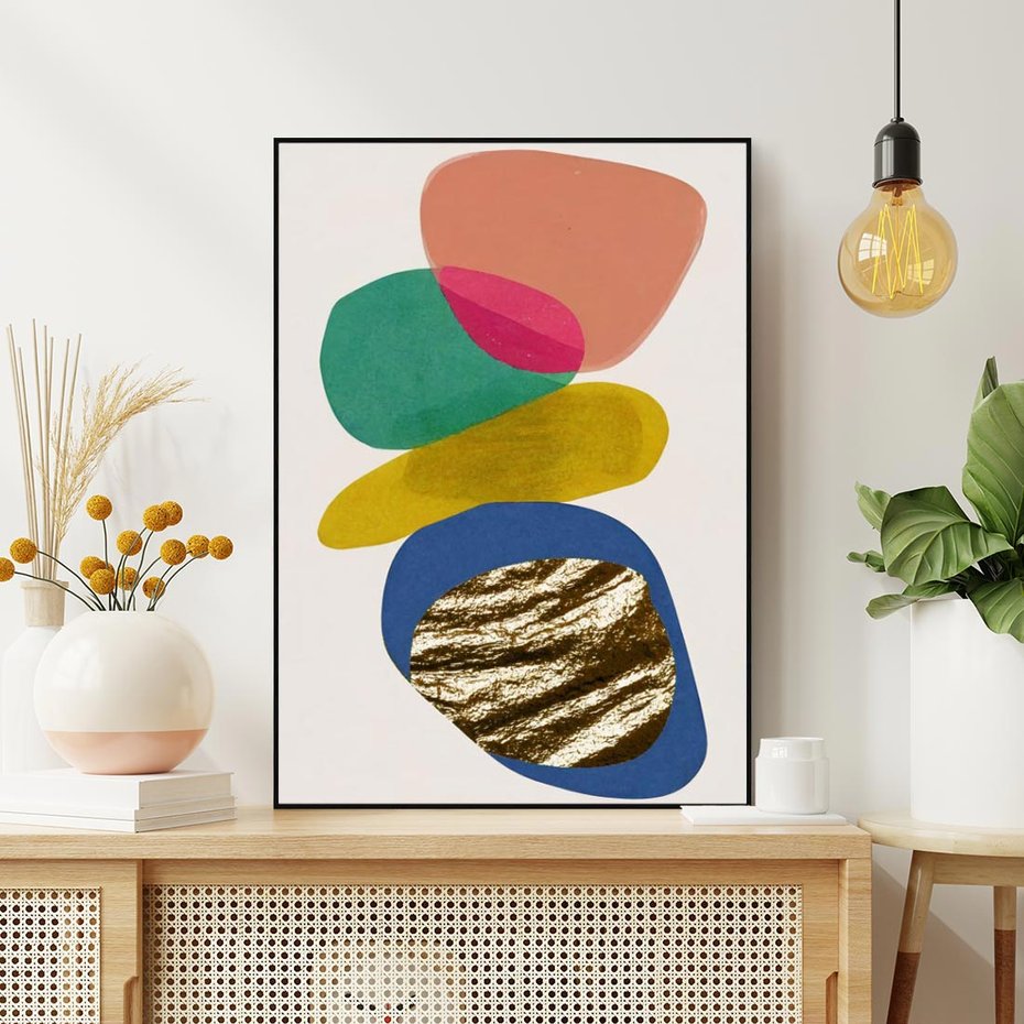 Obraz w ramie 70x100 - Kolorowe Przenikanie Kształtów - abstrakcyjne formy, obraz olejny - rama czarna