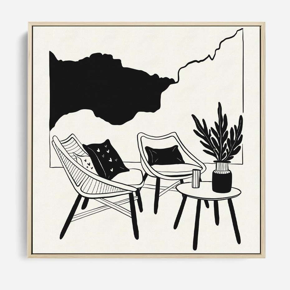 Obraz w ramie 80x80 - Boho Elegancja - boho wnętrze, salon - rama drewno