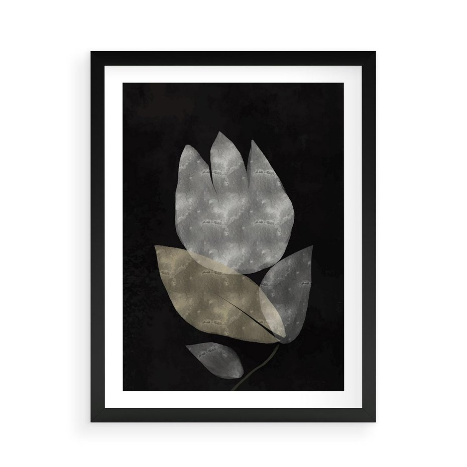 Plakat w ramie 50x70 - Nocne Uniesienia - abstrakcyjny kwiat, mroczna atmosfera - rama czarna