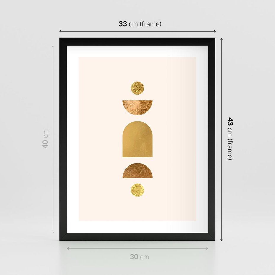 Plakat w ramie 30x40 - Abstrakcyjne Wzory - geometryczne złote kształty, tekstura - rama czarna