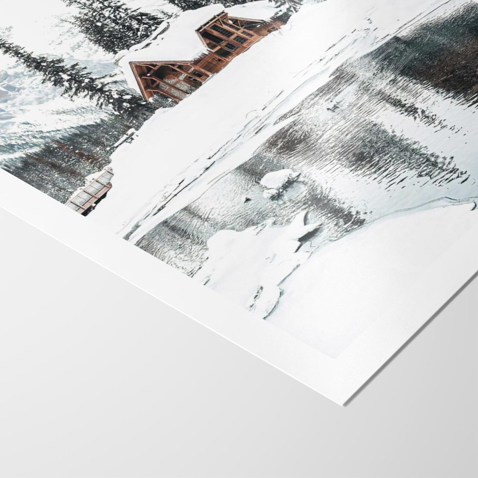 Plakat bez ramy 30x40 - Urok Zimowego Krajobrazu - domek w górach, zima