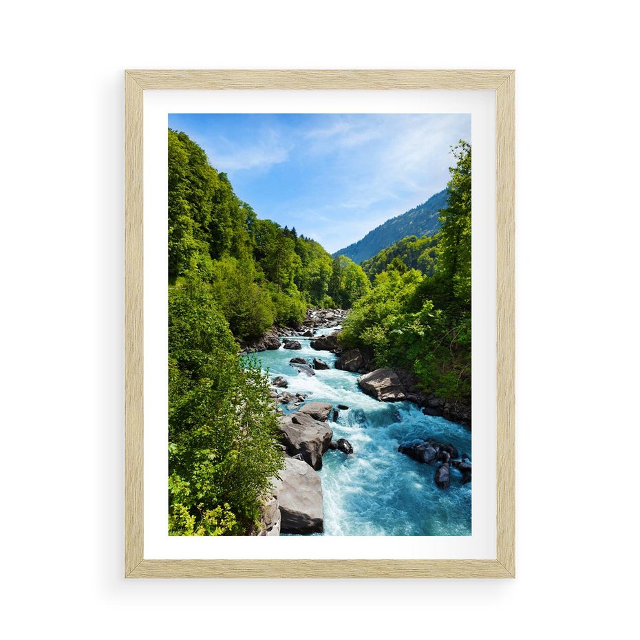 Plakat w ramie 50x70 - Górski strumyk - strumyk, góry - rama drewno