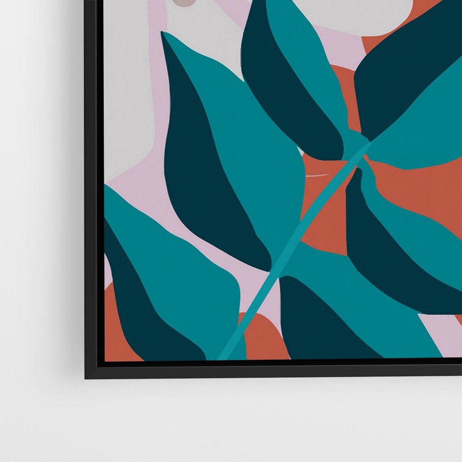 Obraz w ramie 50x50 - Harmonijne Formy - abstrakcyjna kompozycja kwiatowych form, kolor zgaszone - rama czarna