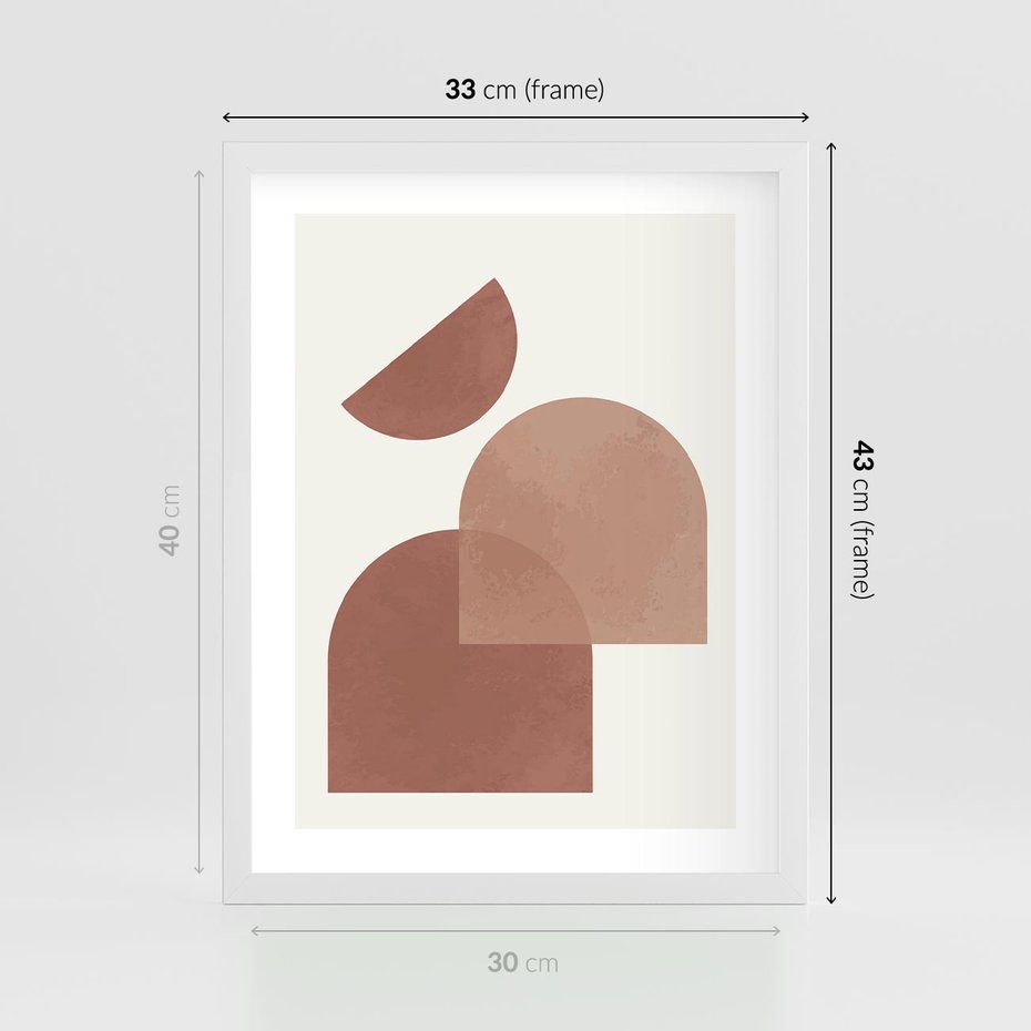 Plakat w ramie 30x40 - Harmonijne Widoki - abstrakcyjne geometryczne kształty, odcienie brązu i beżu - rama biała
