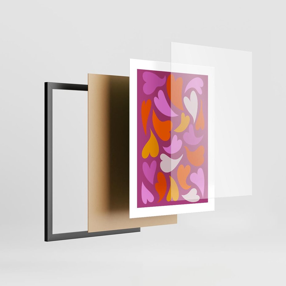 Plakat w ramie 30x40 - Podróżne Boho - wesoła grafika, serca - rama czarna