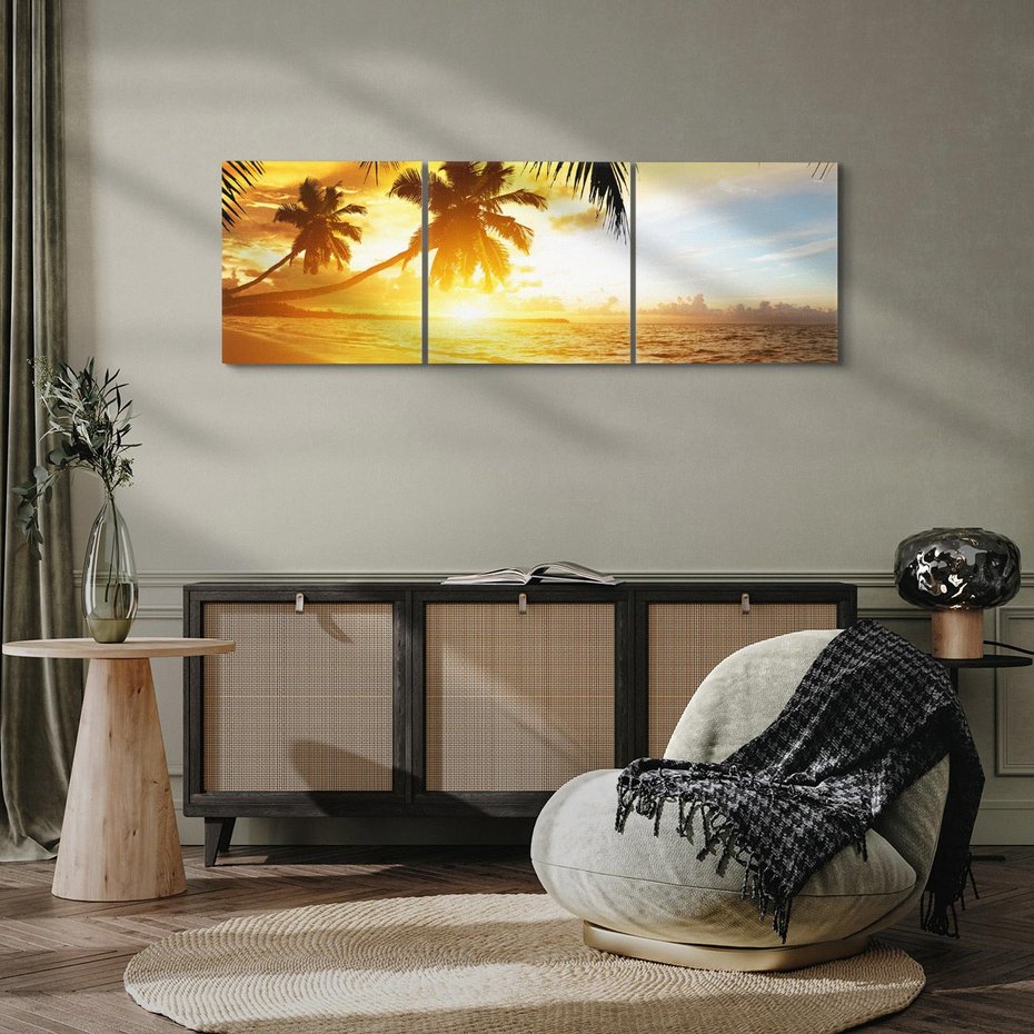 Obraz na płótnie 90x30 - Sielska plaża z palmami i morzem - plaża, morze