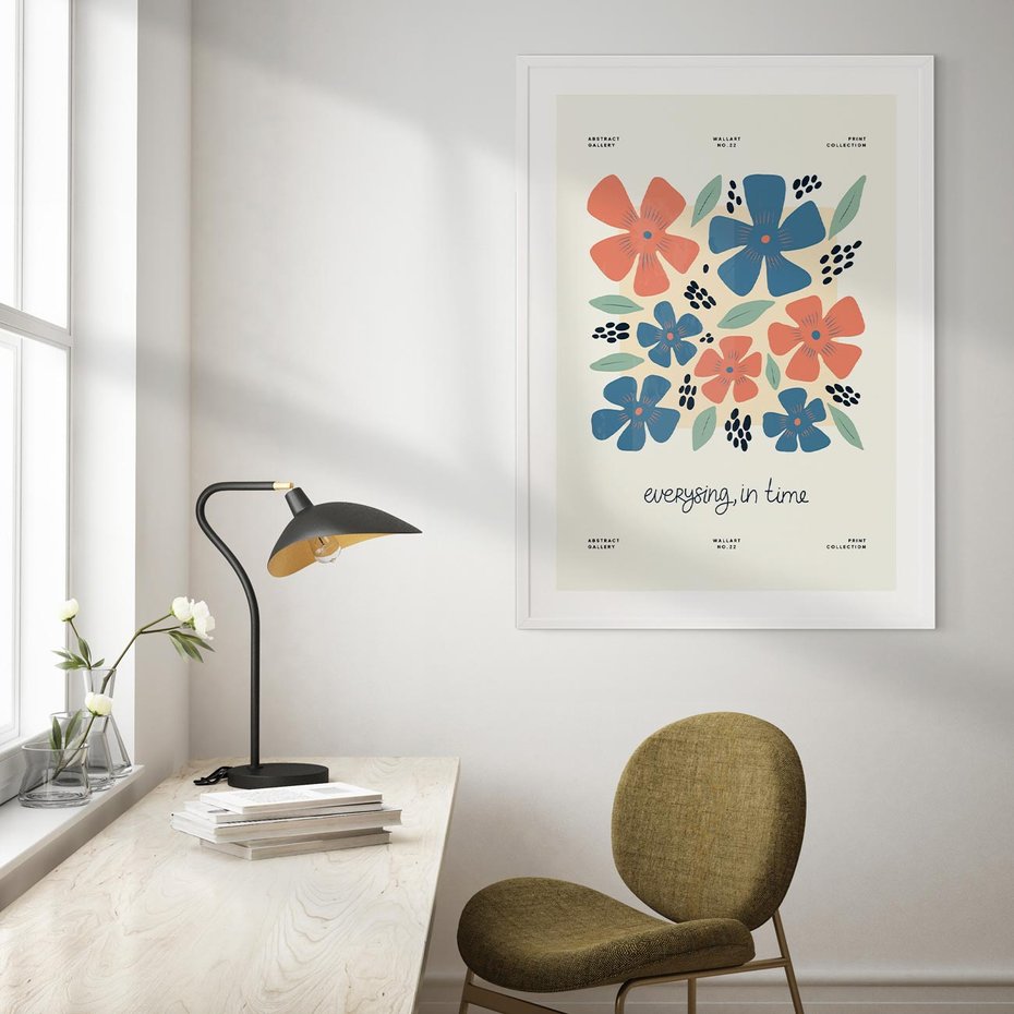 Plakat w ramie 50x70 - Kształtując Marzenia - kwiaty, nowoczesna abstrakcja - rama biała