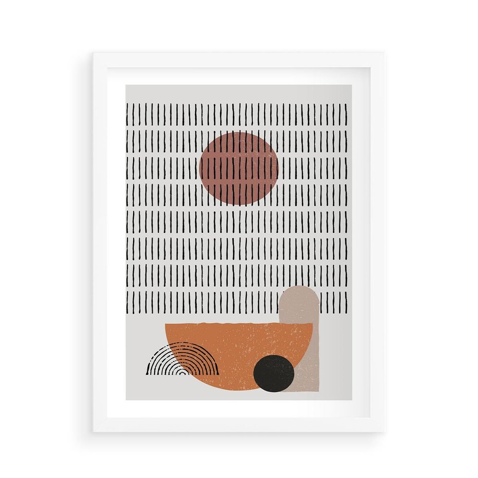 Plakat w ramie 50x70 - Symetria w Stylu Mid-Century - minimalistyczny obraz, mid-century styl - rama biała