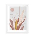 Plakat w ramie 50x70 - Złota Grafika Liści: Wyjątkowa Dekoracja - liście, złoto - rama biała