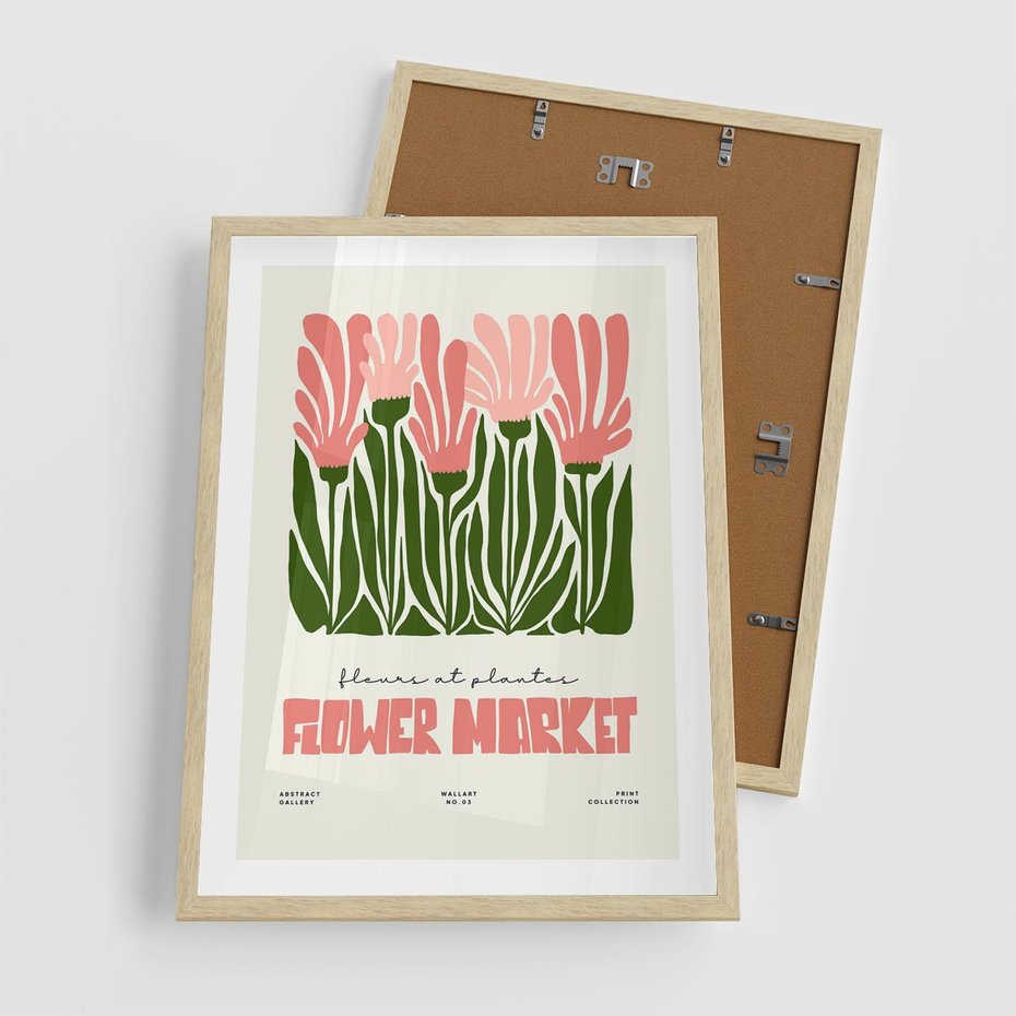 Plakat w ramie 50x70 - Symfonia Kolorowych Kształtów - nowoczesna grafika, kwiatowa kompozycja - rama drewno