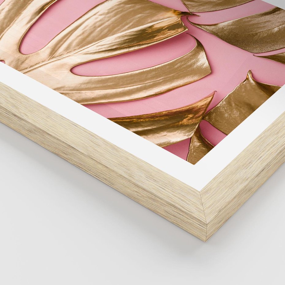 Plakat w ramie 40x50 - Przyjemność w Naturze - złote, liście - rama drewno