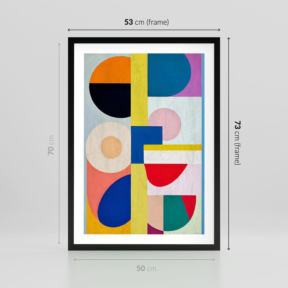 Plakat w ramie 50x70 - Harmonia Kolorowych Impulsów - abstrakcyjne geometryczne kształty, olejny obraz - rama czarna