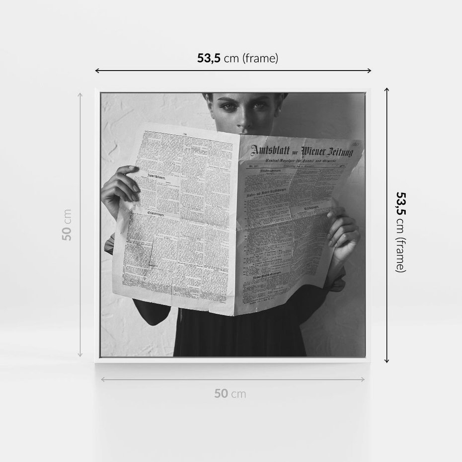 Obraz w ramie 50x50 - Nowe Wiadomości - retro zdjęcie, czarno białe - rama biała