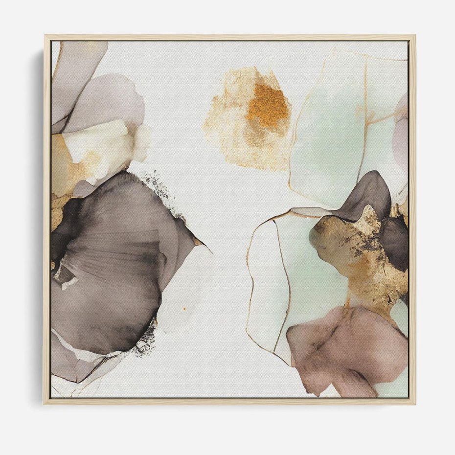 Obraz w ramie 80x80 - Nowoczesne Elegancje - akwarela, złote linie i plamy - rama drewno