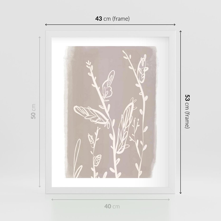 Plakat w ramie 40x50 - Roślinne Przeniknięcia - nowoczesny subtelny plakat, beżowy - rama biała