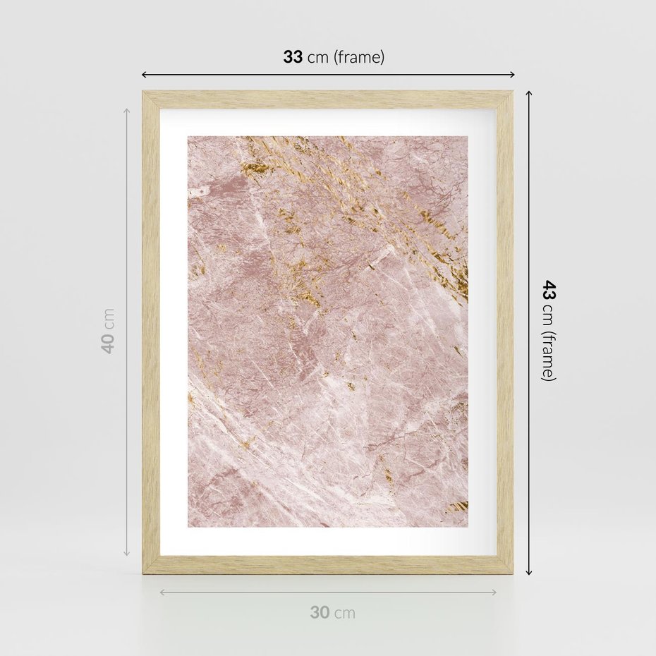 Plakat w ramie 30x40 - Wyjątkowa Stylizacja - marmur, złoto - rama drewno