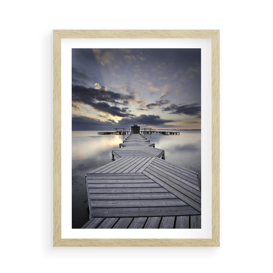 Plakat w ramie 50x70 - Spokój nad Jeziorem - pomost, jezioro - rama drewno