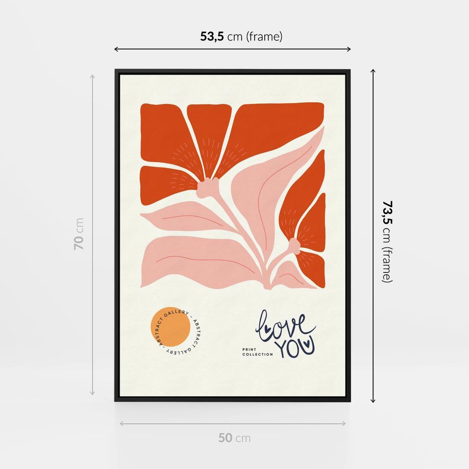 Obraz w ramie 50x70 - Miłość w Kwiatowym Sercu - kwiaty, miłość - rama czarna