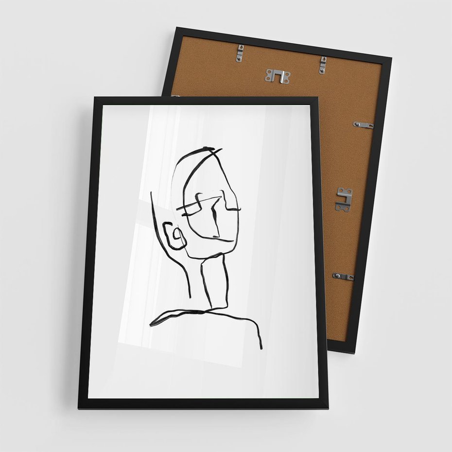 Plakat w ramie 50x70 - Migotliwe Widzenia - szkic twarzy, minimalistyczny niewyraźny - rama czarna