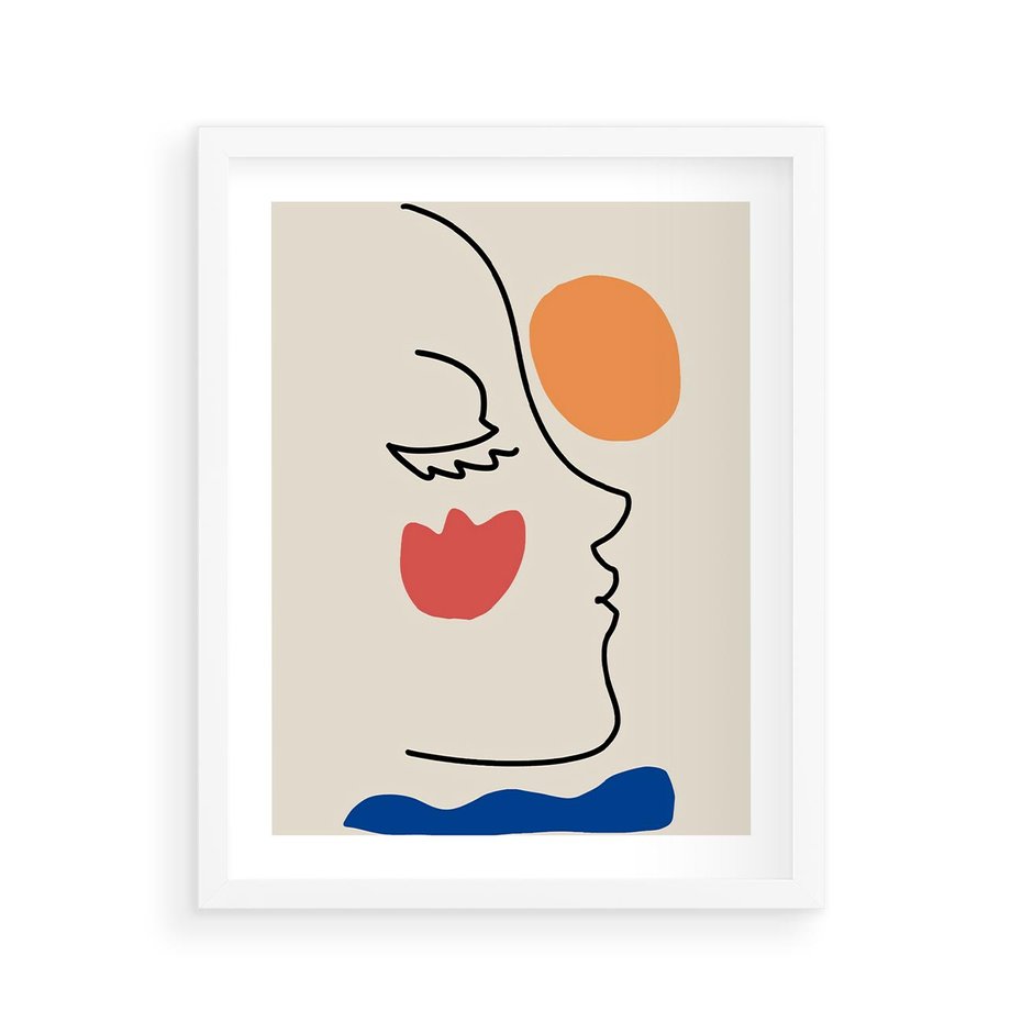 Plakat w ramie 40x50 - Taniec Przenikających Plam - abstrakcyjny obraz, przypomina twarz - rama biała