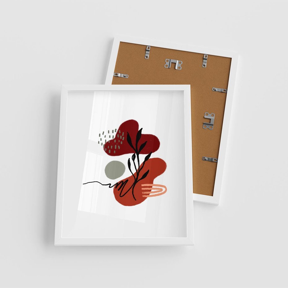 Plakat w ramie 40x50 - Migocące Kształty Liści - bstrakcyjna sztuka, boho kształty - rama biała