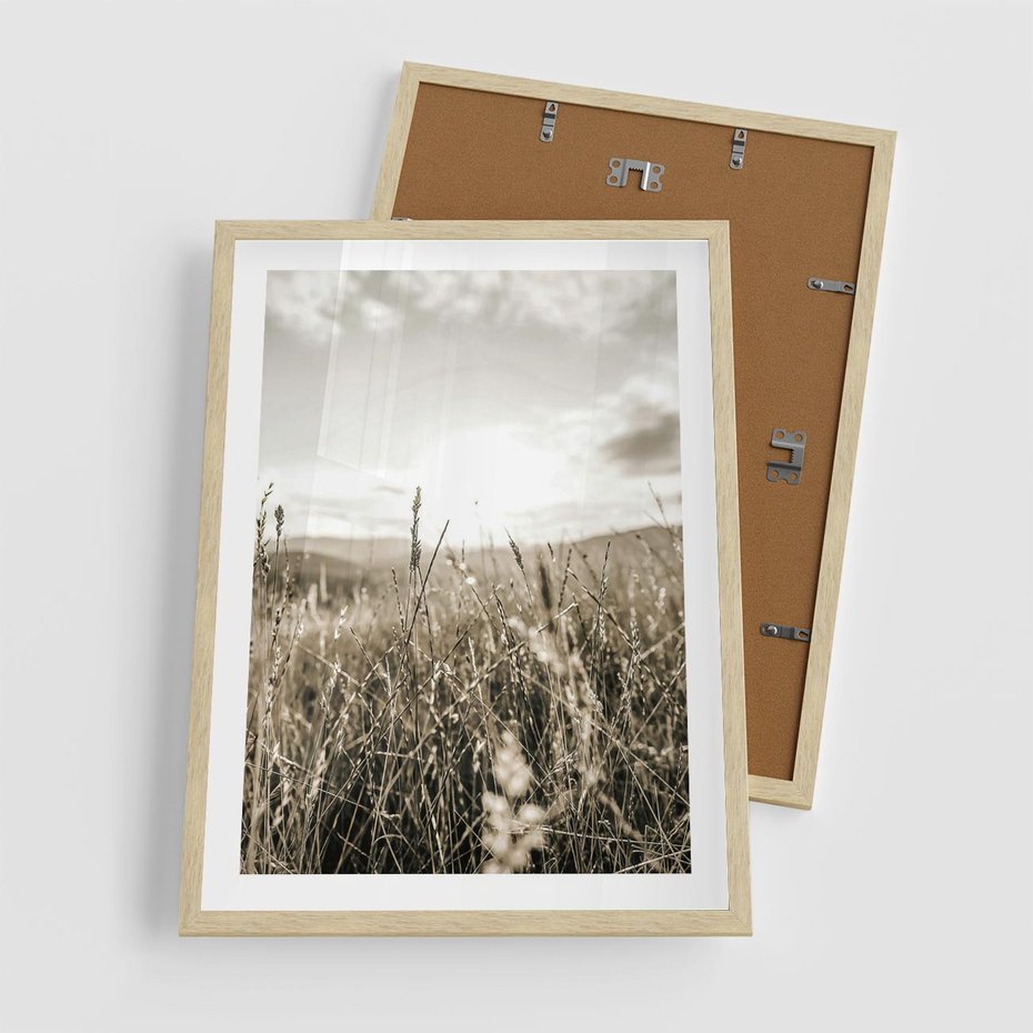 Plakat w ramie 50x70 - Łąka w Klimacie Sepii - suche trawy, łąka - rama drewno