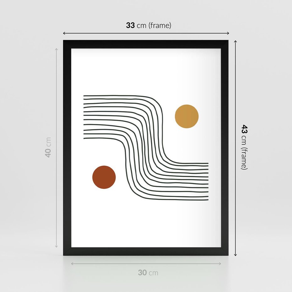 Plakat w ramie 30x40 - Kontury Harmonii - nieregularne linie, koła - rama czarna