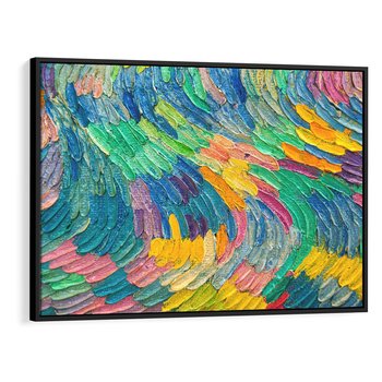 Obraz w ramie 100x70 - Egzotyczne Pióra - abstrakcyjne dzieło, farby olejne - rama czarna