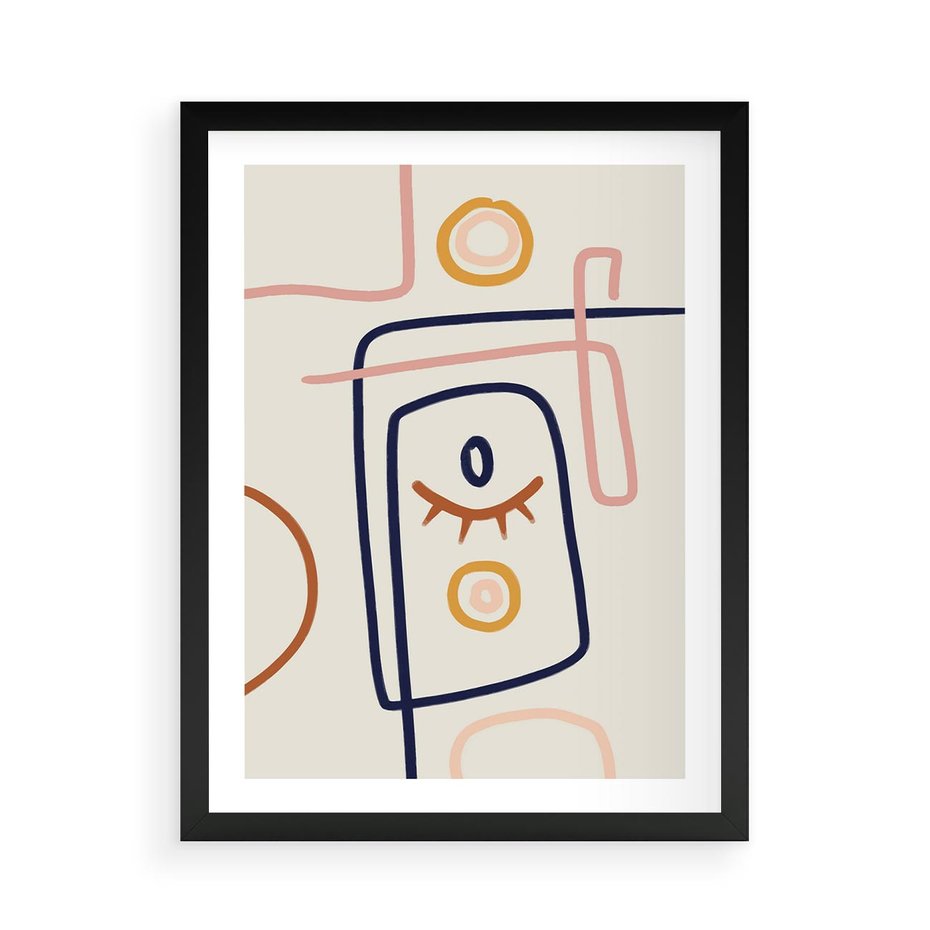 Plakat w ramie 50x70 - Manifestacje Dziwności - abstrakcja w stylu picasso, beżowe tło - rama czarna