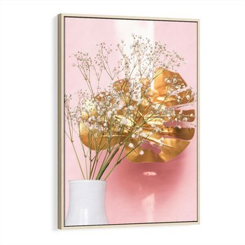 Obraz w ramie 80x120 - Blask Natury - złote, liście - rama drewno