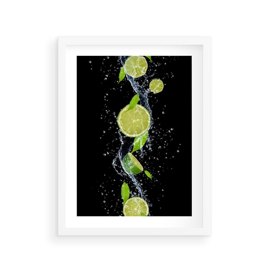Plakat w ramie 30x40 - Świeżość Cytrusów - limonki, cytryny - rama biała