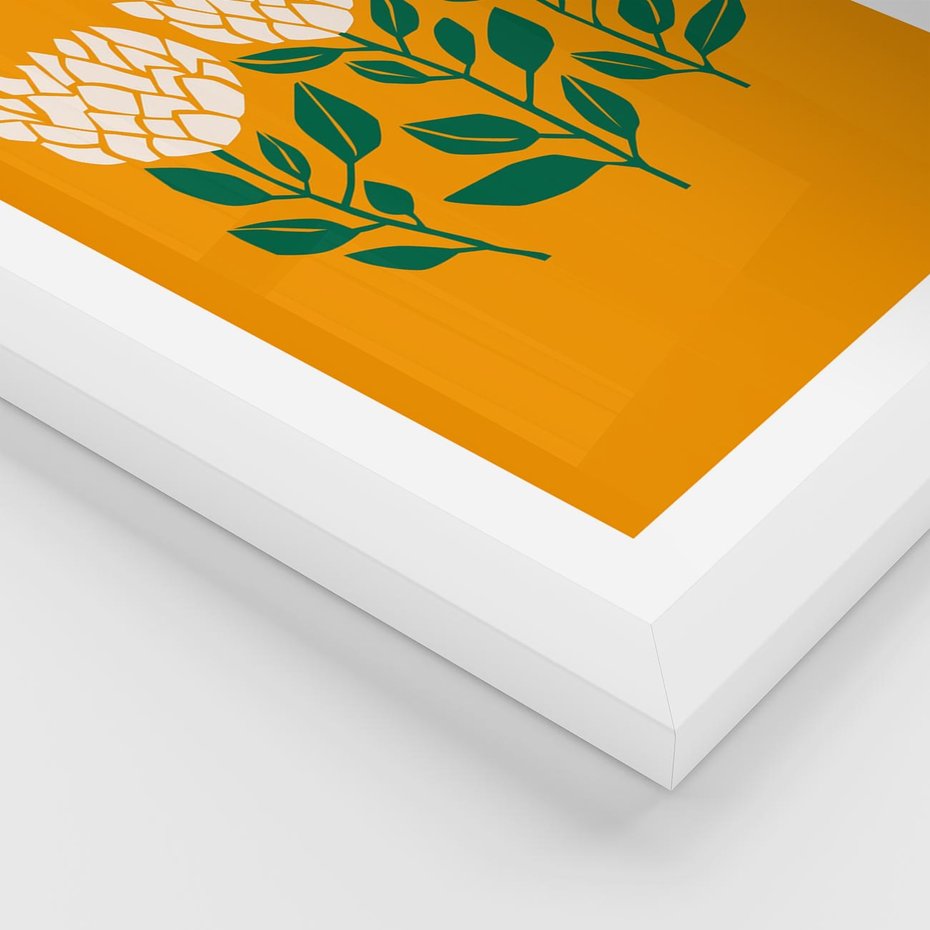 Plakat w ramie 40x50 - Kolorowe Impresje - abstrakcyjna kwiatowa kompozycja, żółte mocne tło - rama biała