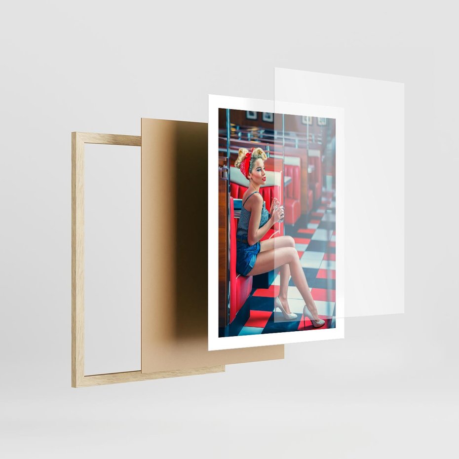 Plakat w ramie 50x70 - Stylowa Elegancja - retro, pinup - rama drewno