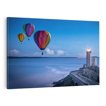 Obraz na płótnie 120x80 - Latarnia morska z balonami nad morzem - latarnia, morska