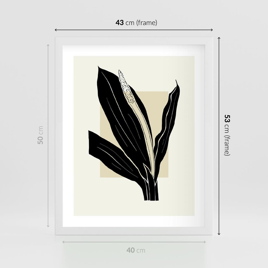 Plakat w ramie 40x50 - Harmonia liści - minimalistyczny obraz, szkic - rama biała