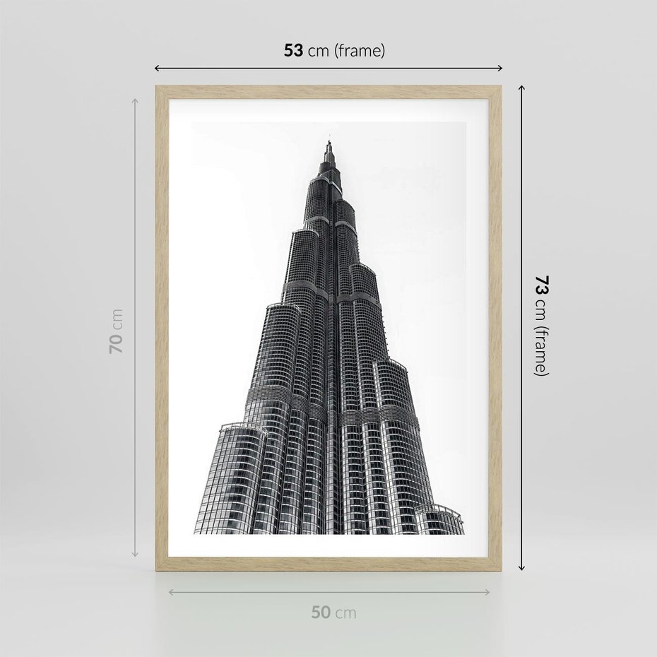 Plakat w ramie 50x70 - Wieżowiec w Monochromii - wieżowiec, architektura - rama drewno