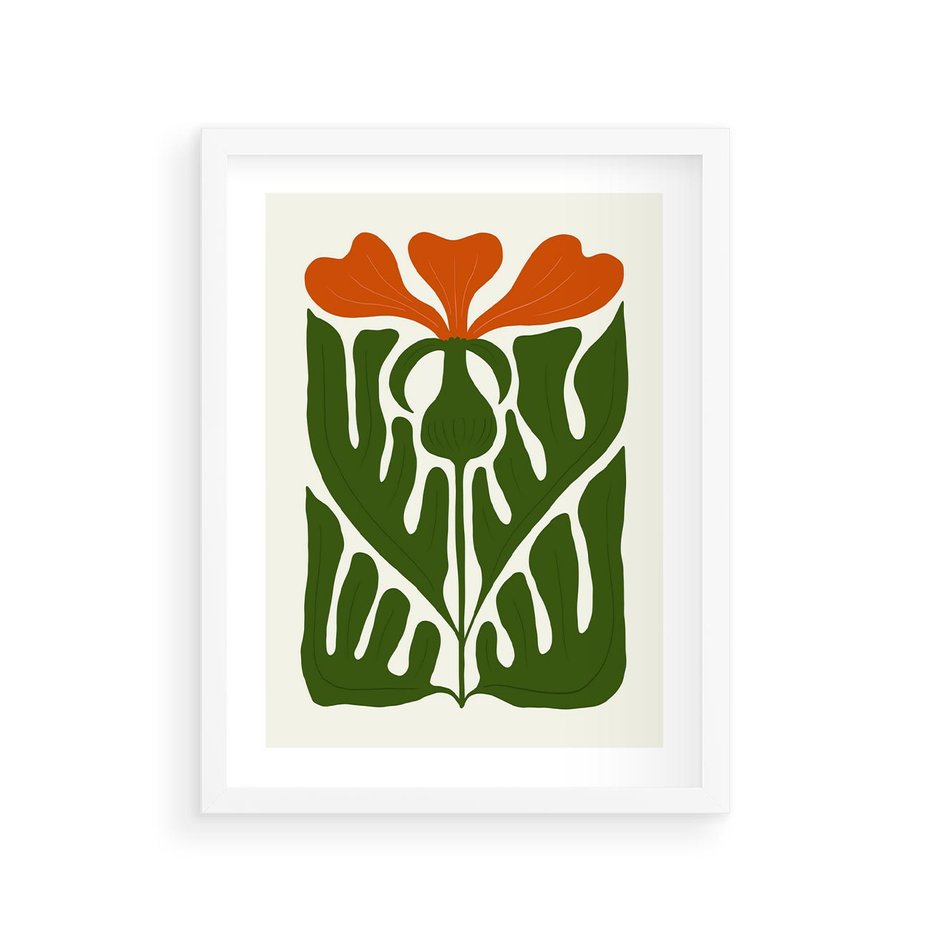 Plakat w ramie 30x40 - Minimalistyczny Urok Kwiatu - kwiat, sztuka nowoczesna - rama biała