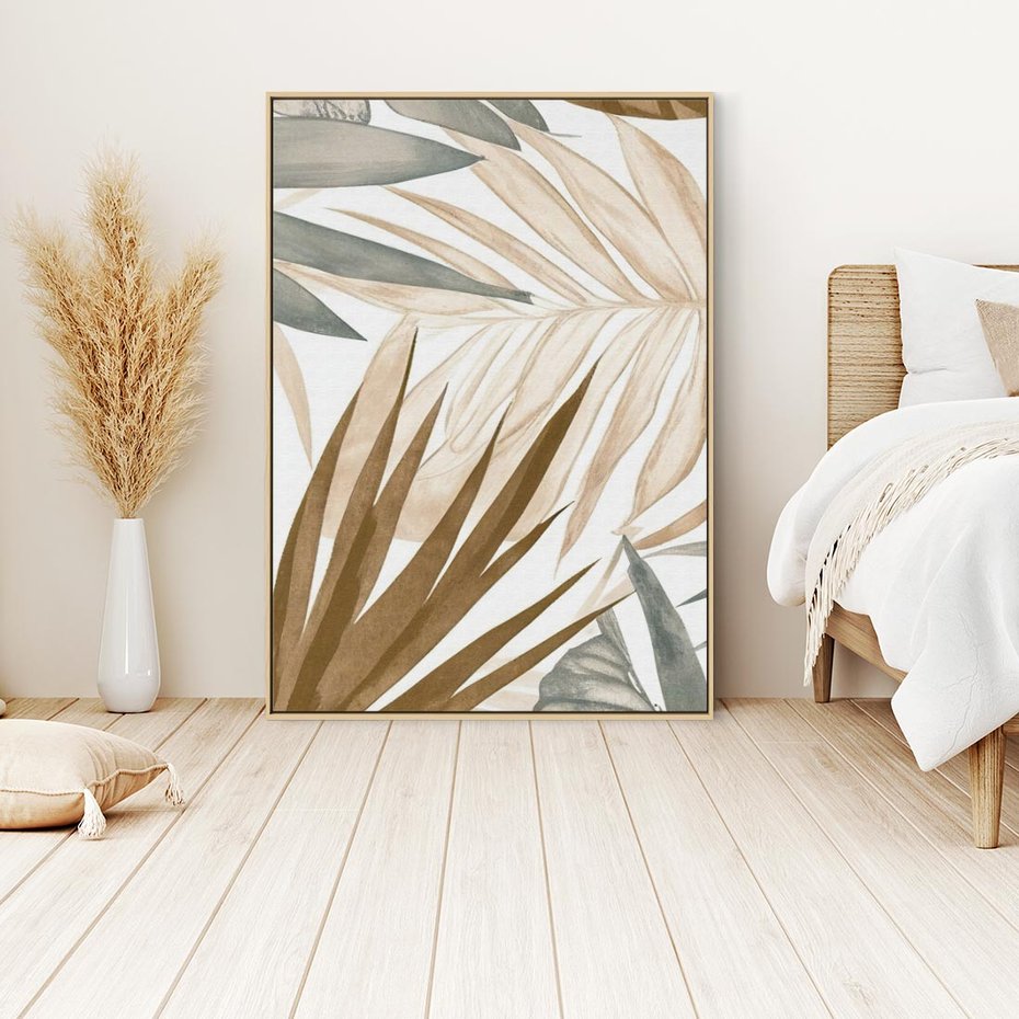 Obraz w ramie 50x70 - Liście w Akwareli - akwarela, malowane liście - rama drewno