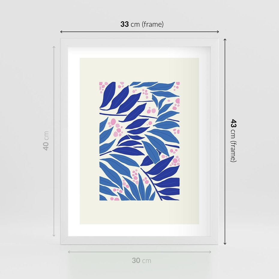 Plakat w ramie 30x40 - Kolorowy Wir - liściasta kompozycja, nowoczesny plakat - rama biała